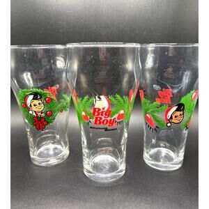 Vintage Big Boy Elf Restaurant Christmas Advertising Glasses |Tumblers Set of 3